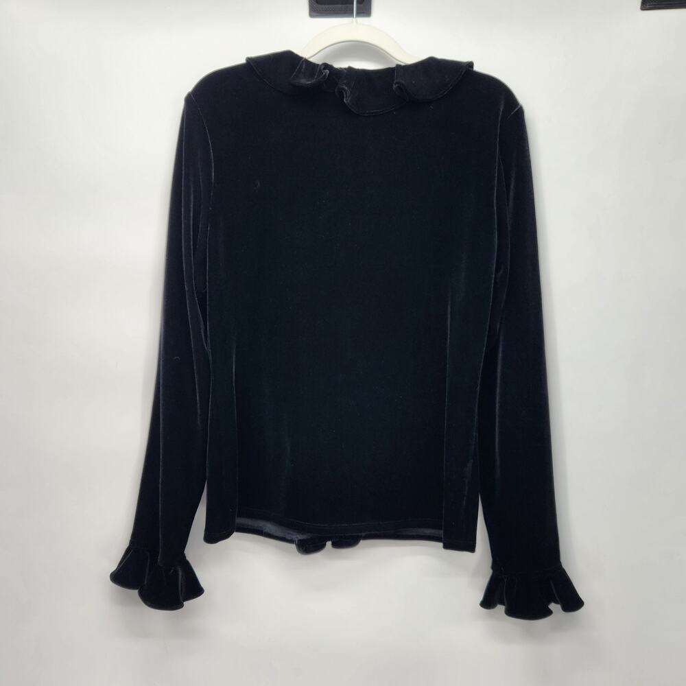 VTG. Chetta B Black Velvet 90's Goth Goblin Glam Witchy Ruffled Blouse Women's L - Picture 6 of 7